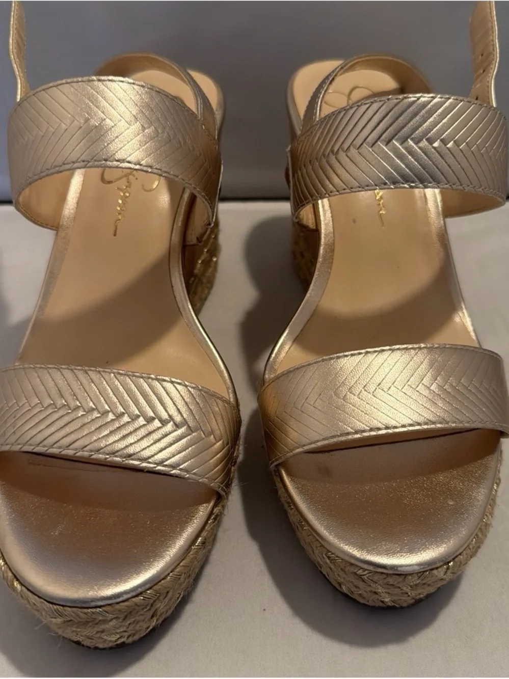 Jessica Simpson Metallic Gold Wedge Sandals